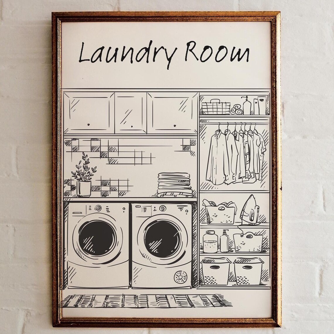 Laundry Room Washer Dryer Line Drawing Utility Room Wall Art - Image 2