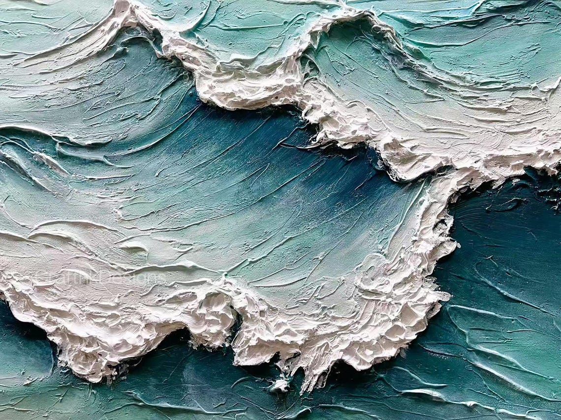 Foamy Ocean Waves Rolling Sea Textured Blue Seascape Art Poster - Image 5
