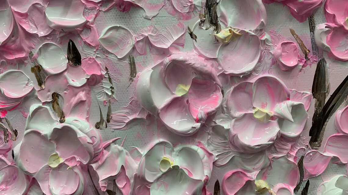 Blossom Trees, Pink Custom Palette Knife Art Print - Image 5