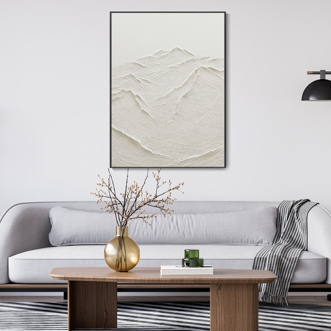 Minimalist White Mountain Peaks 3D Texture Calm Landscape Wall Art - Image 2