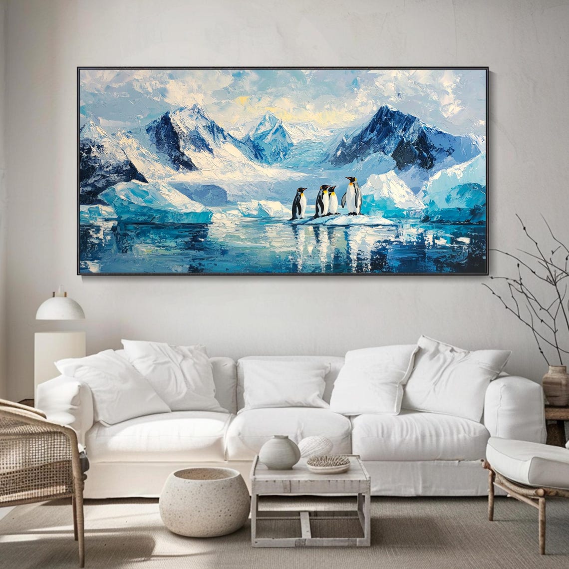 Emperor Penguins On Ice With Snowy Mountains Arctic Art Poster - Image 2