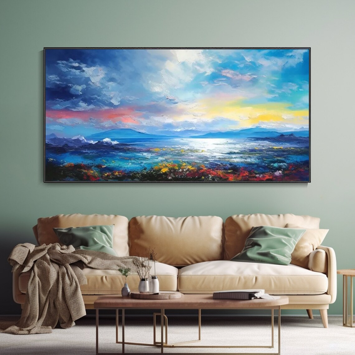 Coastal Sunrise Dramatic Cloudy Sky Mountains Ocean Landscape Art Poster - Image 5