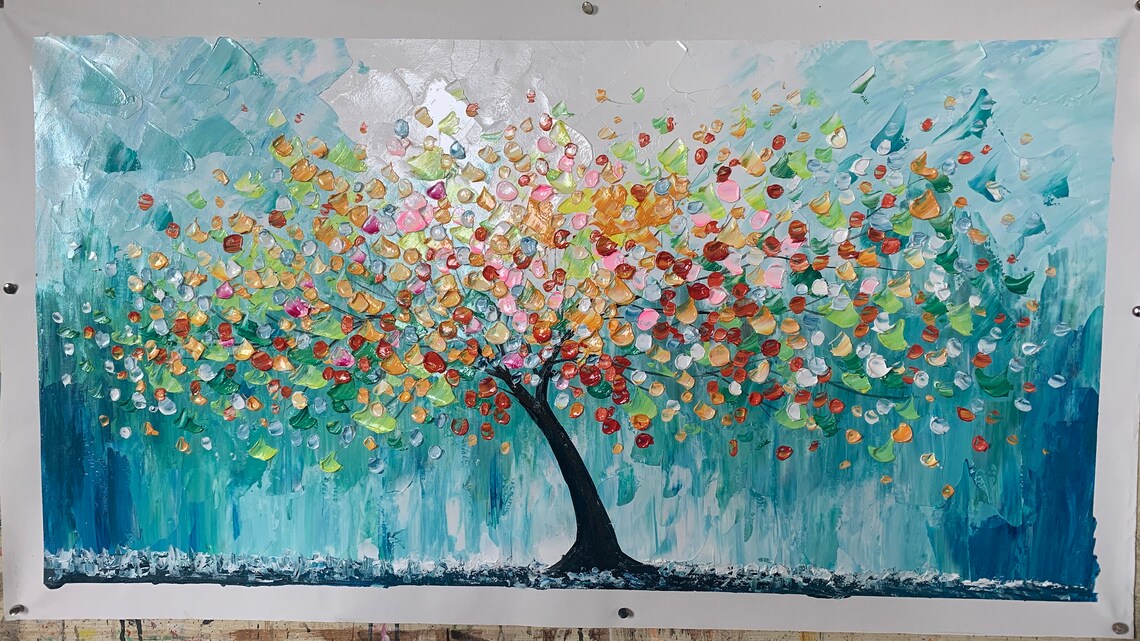 Colorful Tree Abstract Floral Landscape Art Print - Image 3