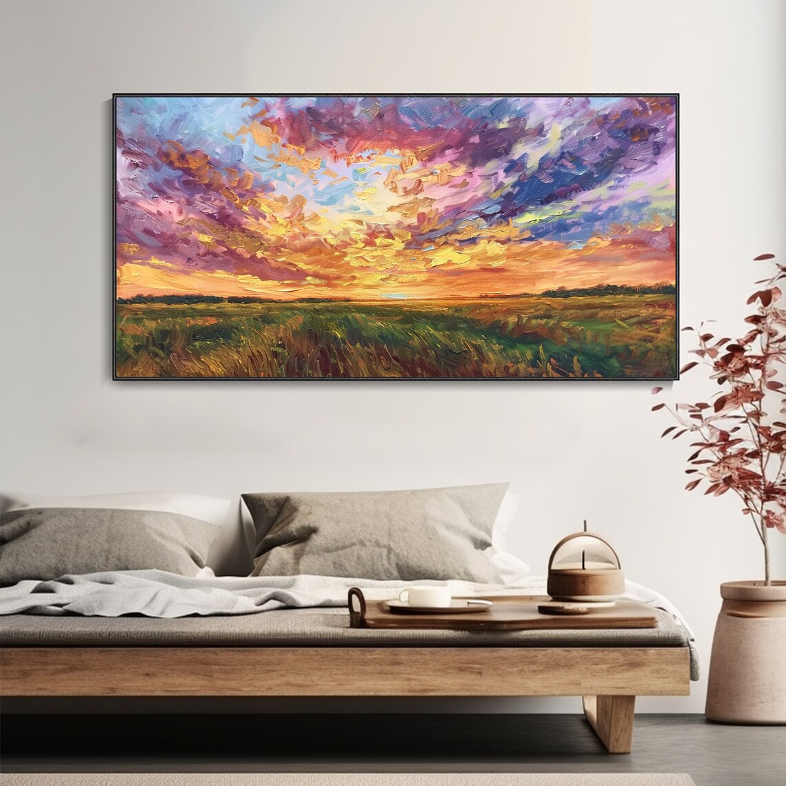Sunset Wheat Field Landscape Wall Art Print, Rustic Sky - Image 4