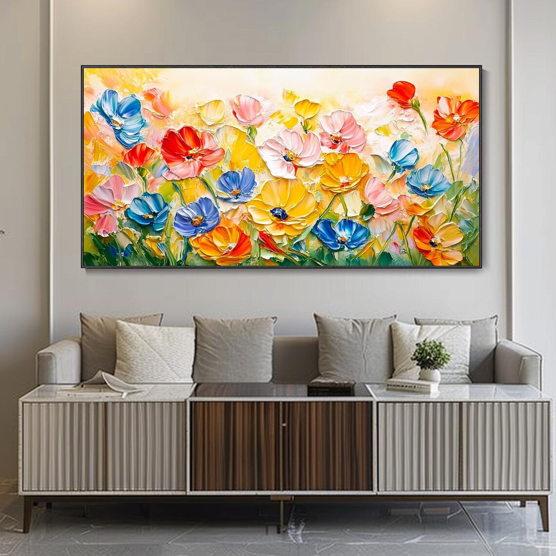 Colorful Poppy Wildflower Field Textured Floral Garden Art Poster - Image 4