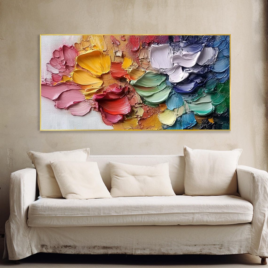 Rainbow Impasto Flower Petals Close Up Colorful Texture Art Print - Image 4