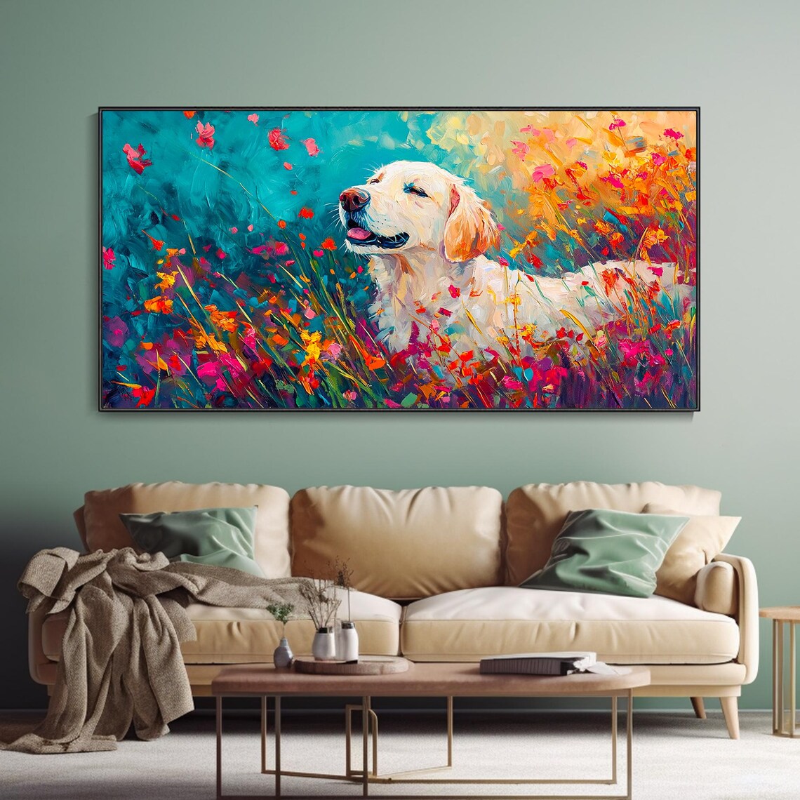 Golden Retriever In Wildflower Field Dog Portrait Art Poster - Image 3