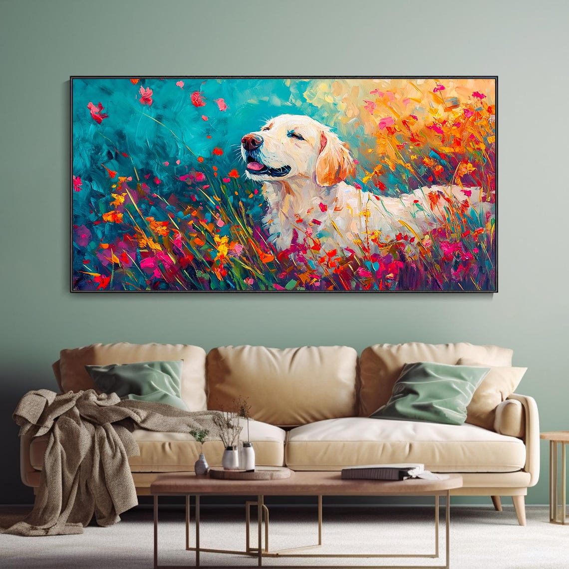 Original Pet Dog Animal Portrait Art Custom Golden Retriever Oil Painting Flower Textured Wall Art Pet Lover Gift Living Room Decor - Image 3