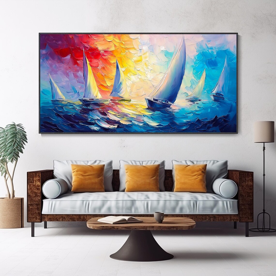 Sailboats On Ocean At Sunset Colorful Regatta Seascape Art Poster - Image 5
