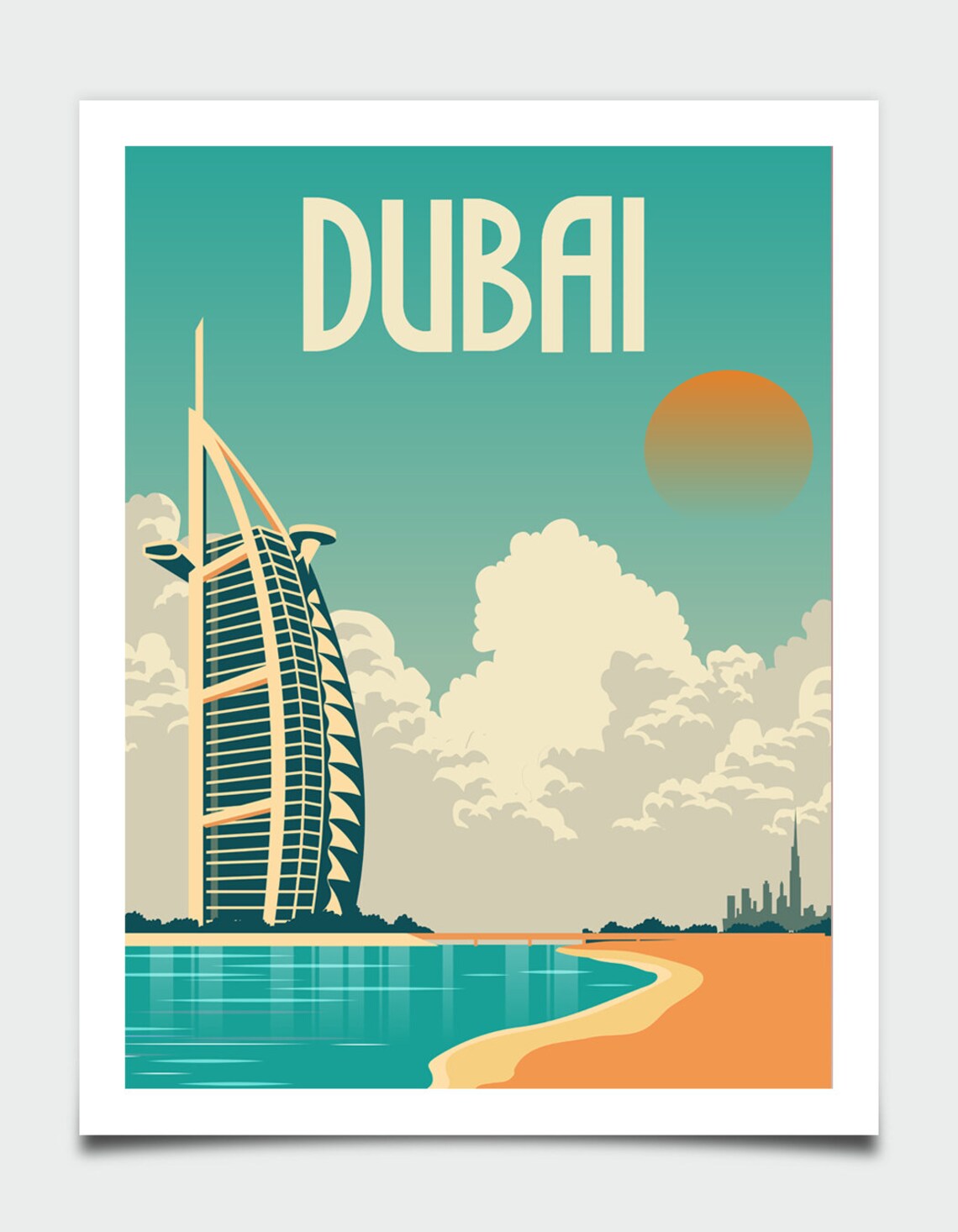 Dubai Travel Poster, Burj Khalifa Retro Wall Art - Image 2