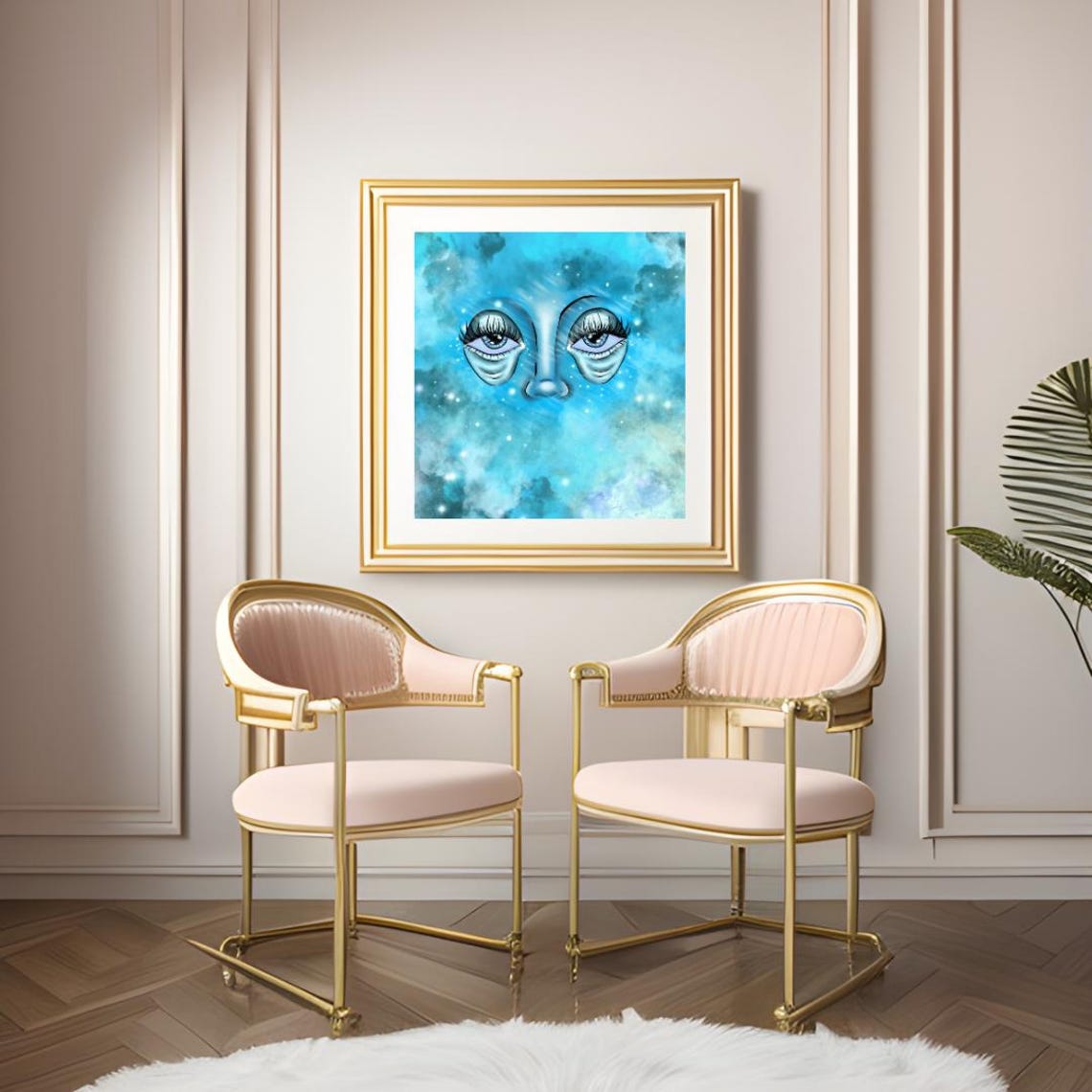 Ethereal Blue Face Art, Surreal Cosmic Portrait - Image 2