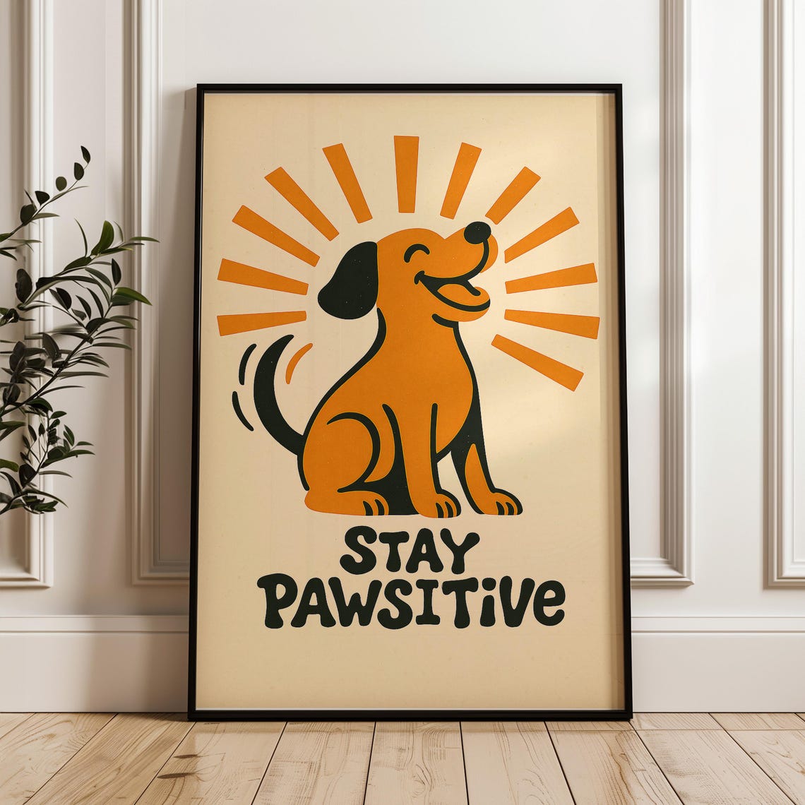 Stay Pawsitive Dog Poster Funny Retro Pet Print For Lovers