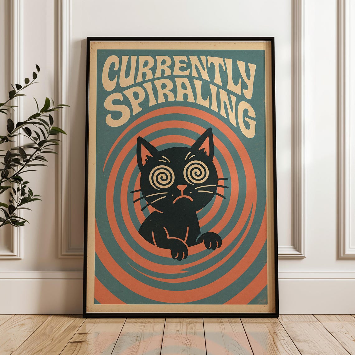 Retro Trippy Cat Poster Funny Anxiety Humor Wall Art