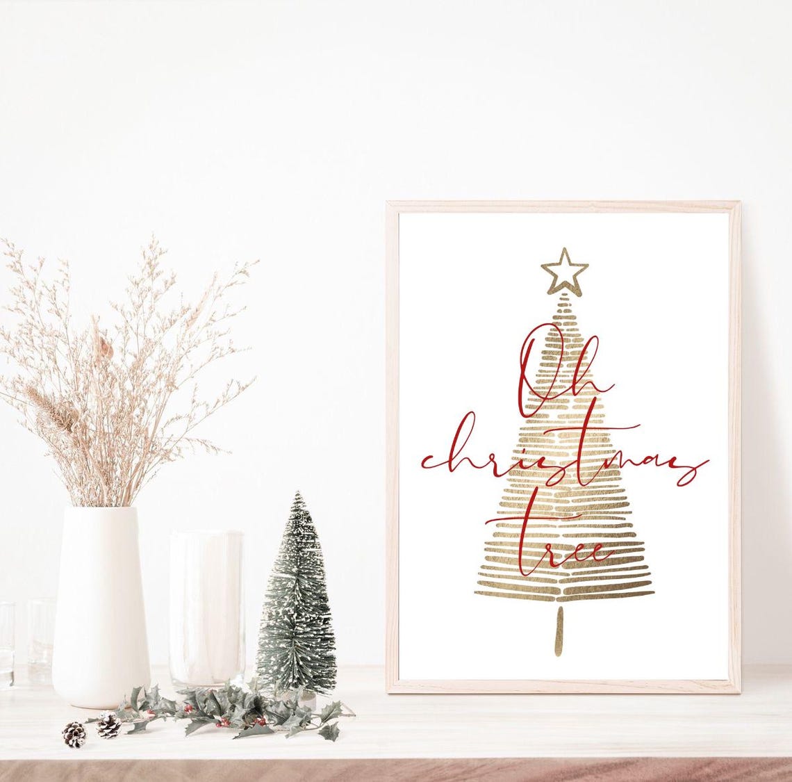 Oh Christmas Tree Gold Brushstroke Tree Star Minimalist Poster - Image 2