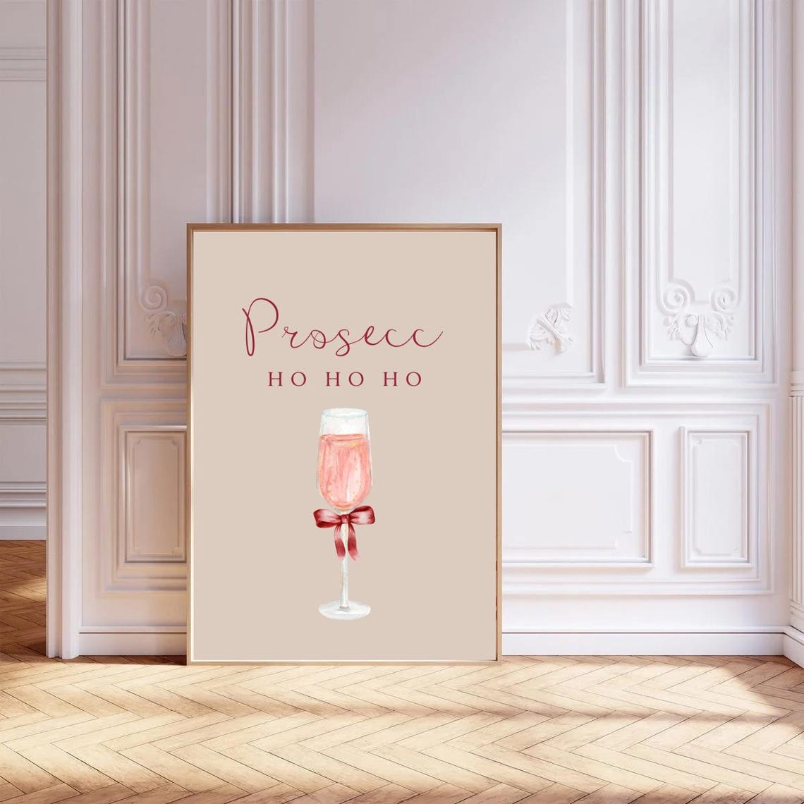 Prosecco Ho Ho Ho Christmas Champagne Glass Beige Funny Poster - Image 2
