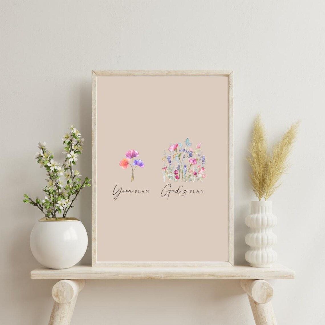 Your Plan Gods Plan Watercolor Wildflower Faith Quote Poster - Image 2