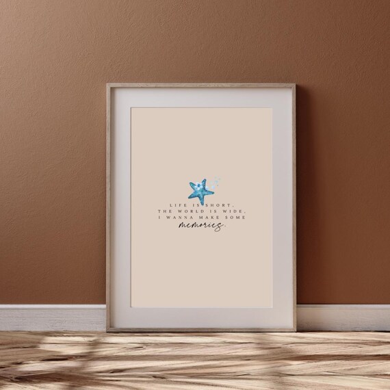 Poster With Mamma Mia Quote In Beige Aesthetic With Blue Starfish For Your Living Room Bedroom Or As A Gift Life Is Short