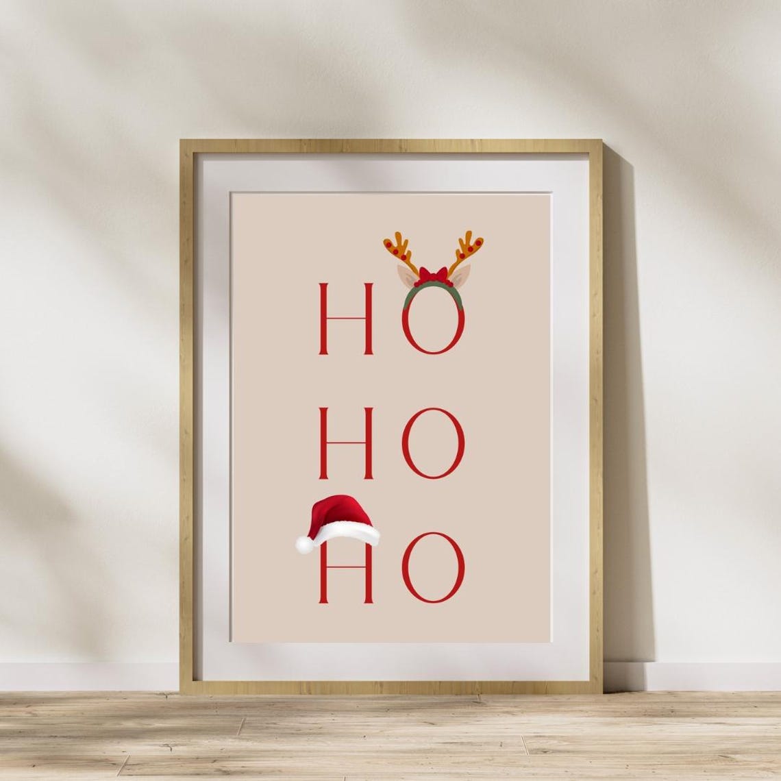 Ho Ho Ho Reindeer Antlers Santa Hat Christmas Typography Poster - Image 3