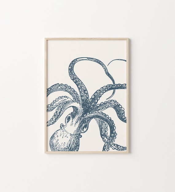 Octopus Nautical Wall Art Print, Coastal Decor