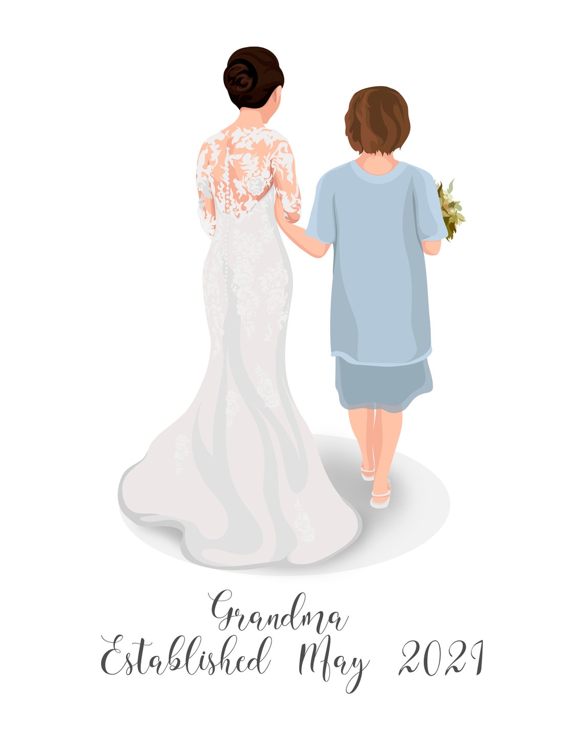Custom Mother And Bride Walking Illustration Wedding Art Poster - Image 4