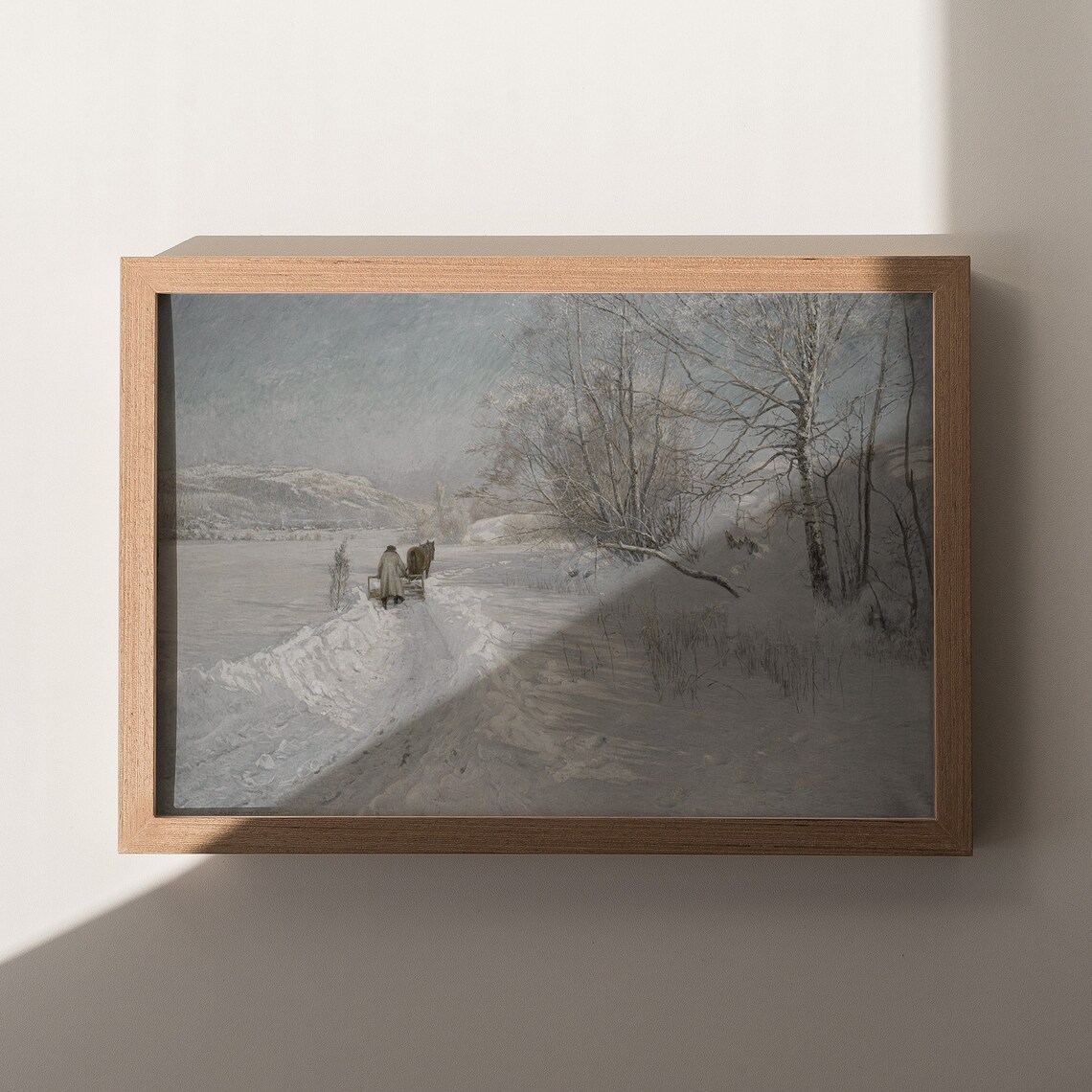 Winter Horse and Traveler on Snowy Path Vintage Moody Landscape Poster - Image 7