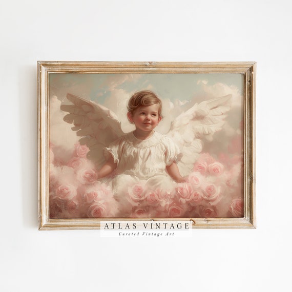 Cupid Valentines Day Print Vintage Cupid Love Angel Painting Moody Romantic Wall Art Pink Farmhouse Dcor