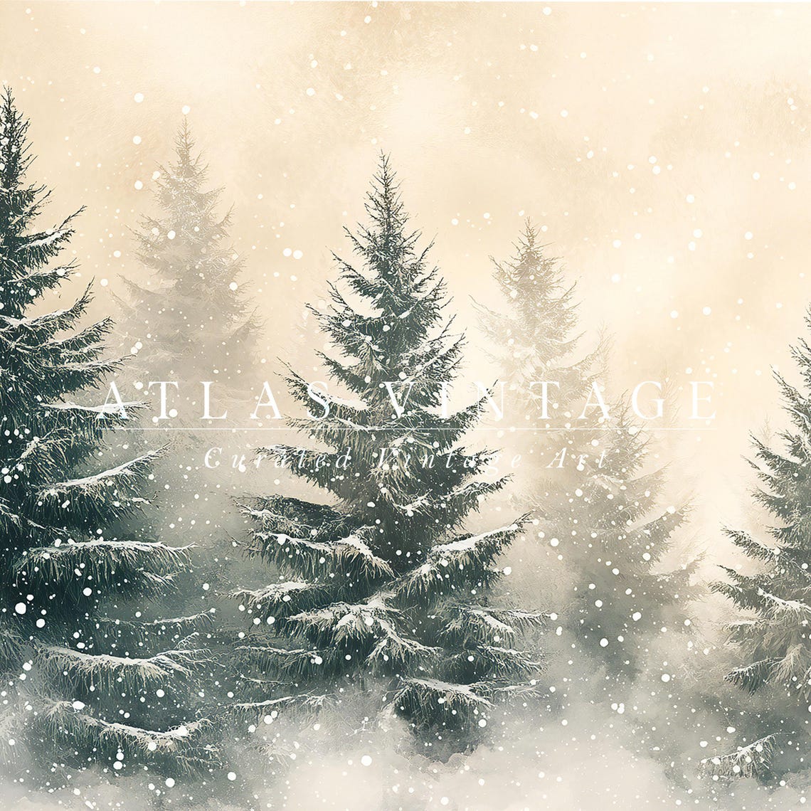 Snowy Evergreen Forest Falling Snow Neutral Winter Scene Poster - Image 7