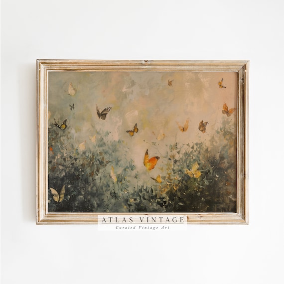 Golden Butterflies Summer Painting Vintage Flight Warm Meadow Poster