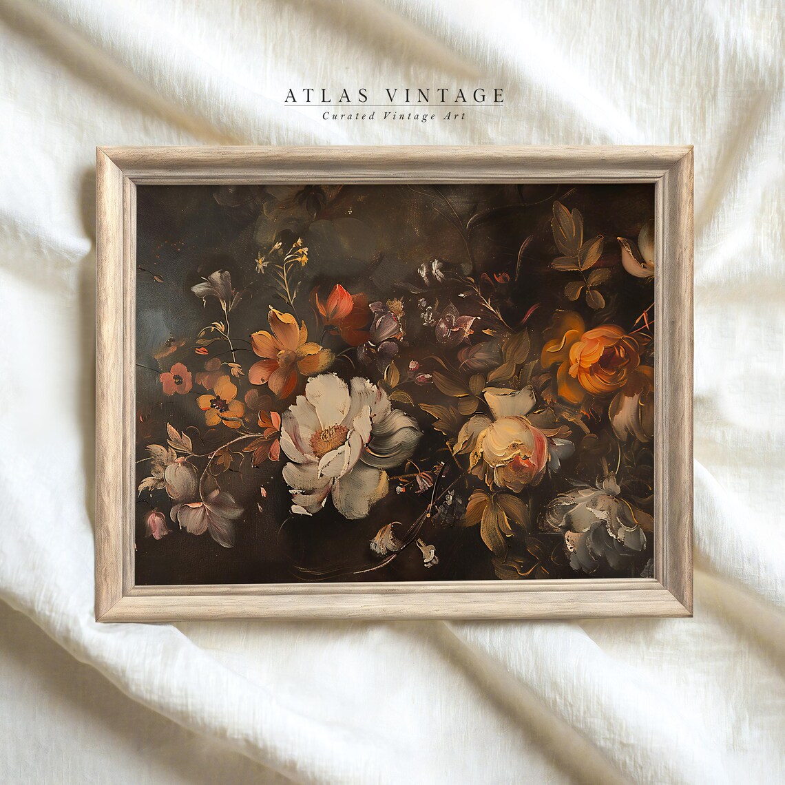 Moody Autumn Bloom Arrangement Dark Vintage Floral Painting Poster - Image 3