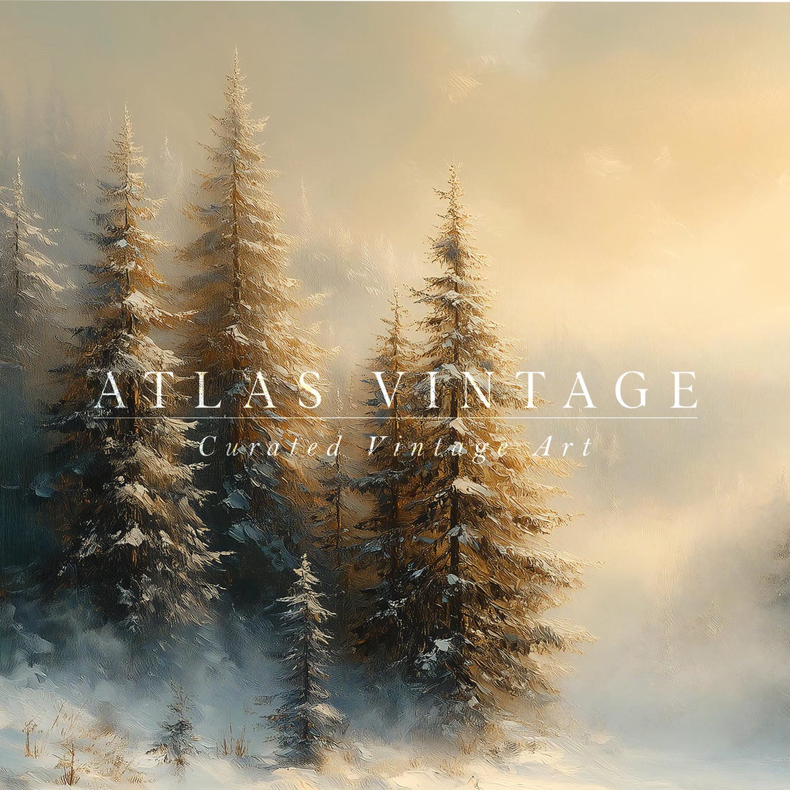 Misty Snowy Pine Forest Vintage Oil Painting Winter Woods Poster - Image 7