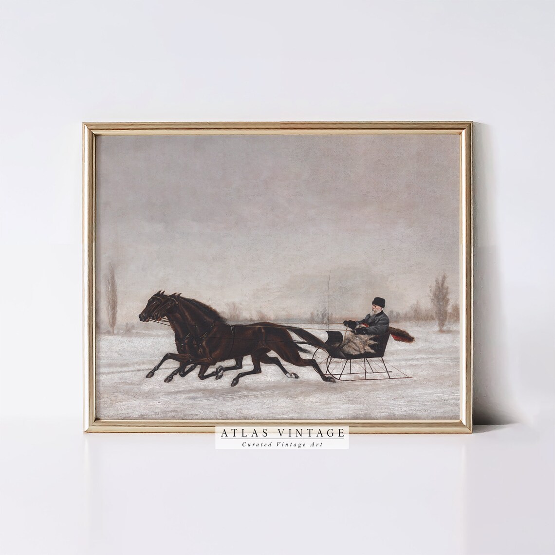 Horse Drawn Sleigh Ride in a Snowy Winter Landscape Vintage Poster - Image 7