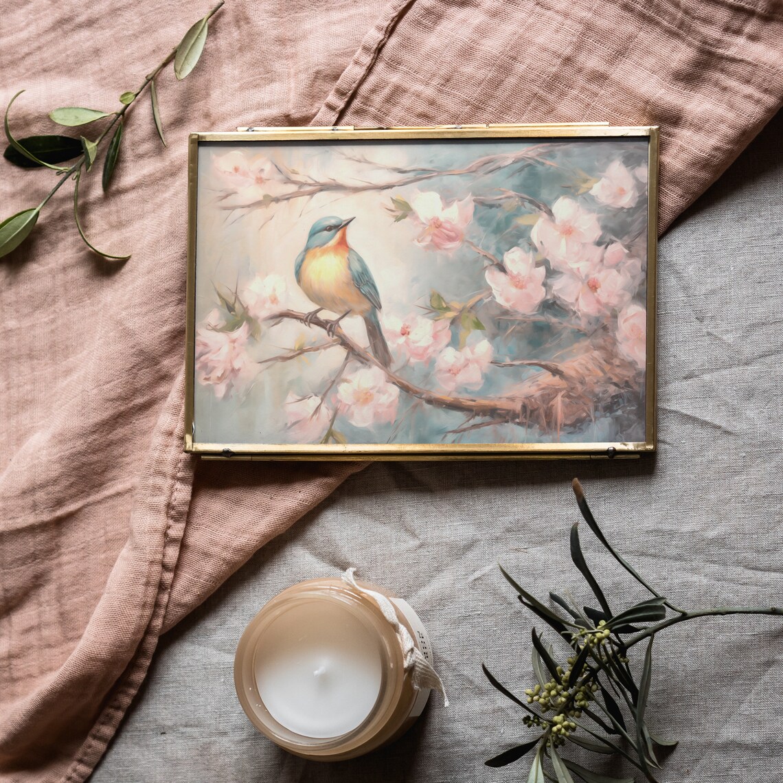 Colorful Songbird Perched on Pink Blossom Branch Spring Poster - Image 5