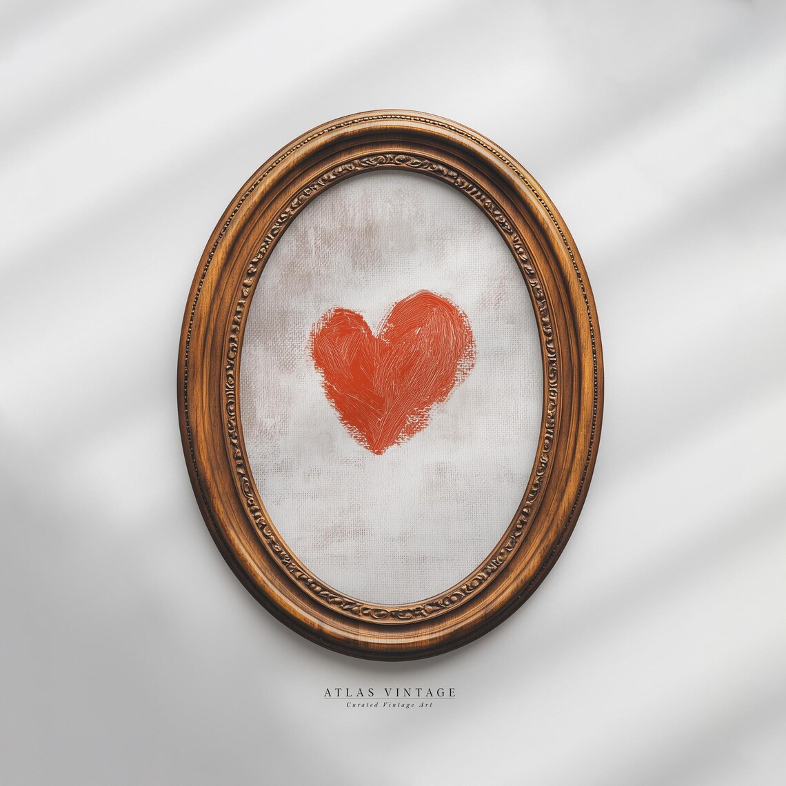 Hand Painted Red Heart Oval Gold Frame Romantic Farmhouse Poster - Image 2
