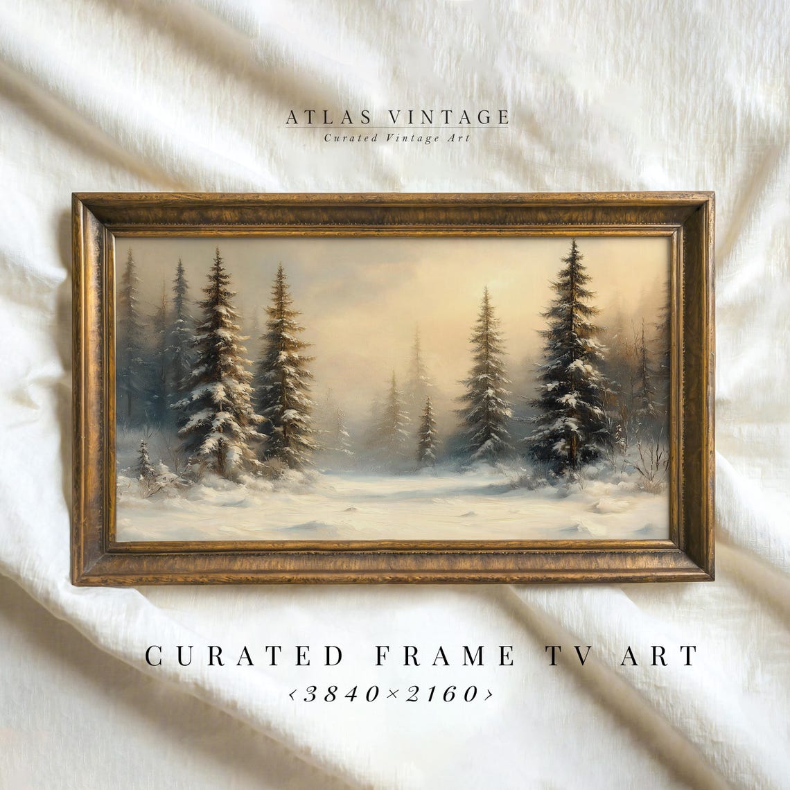Snowy Pine Forest at Dawn Vintage Winter Morning Landscape Poster