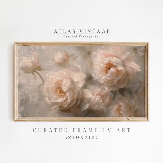 Vintage Peony Flower Frame Tv Art Spring Floral Frame Tv Easter Moody Botanical Painting For Frame Tv Pink Farmhouse Dcor
