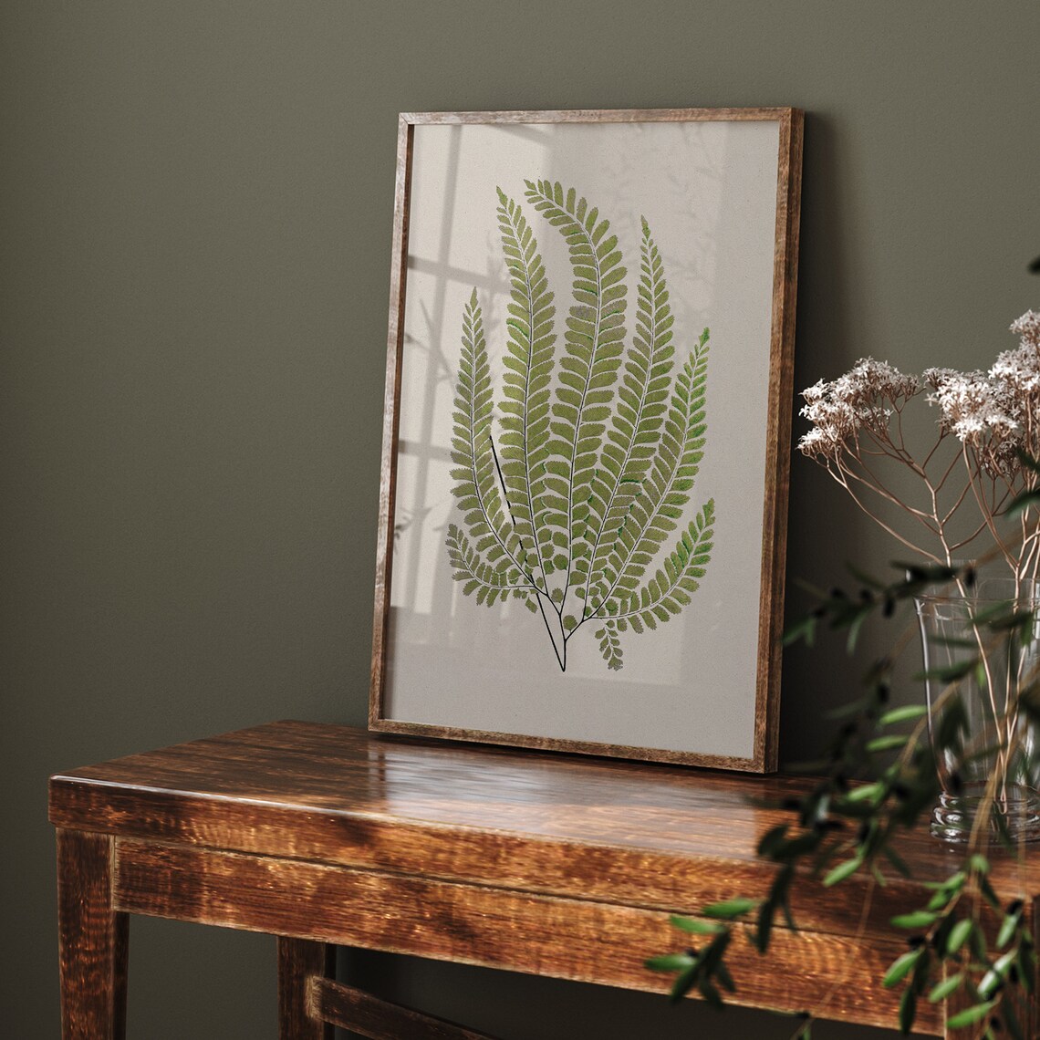 Green Fern Fronds Vintage Botanical Study in Warm Neutral Tones Poster - Image 6