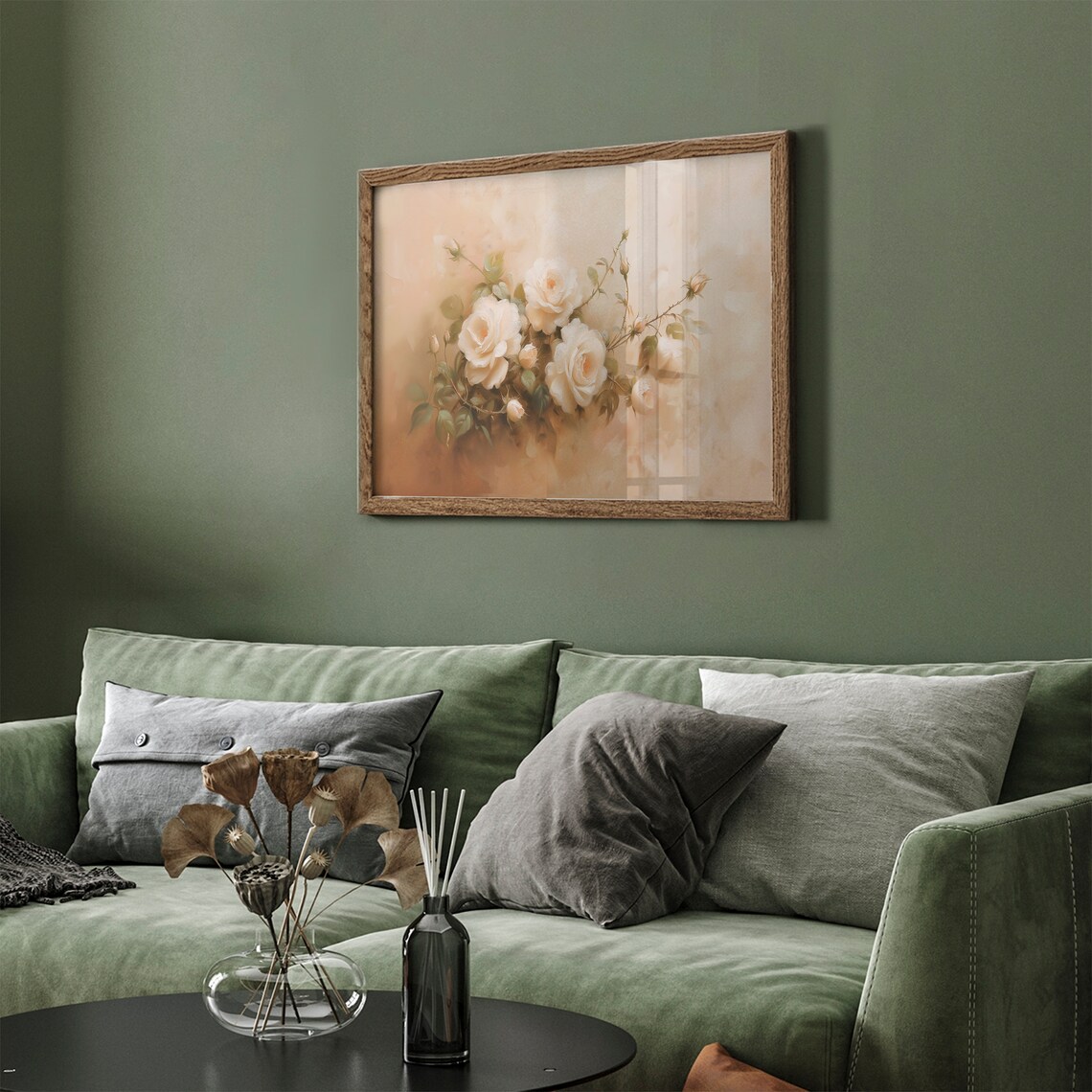Soft White Roses Blooming Vintage Floral Oil Painting Poster - Image 5