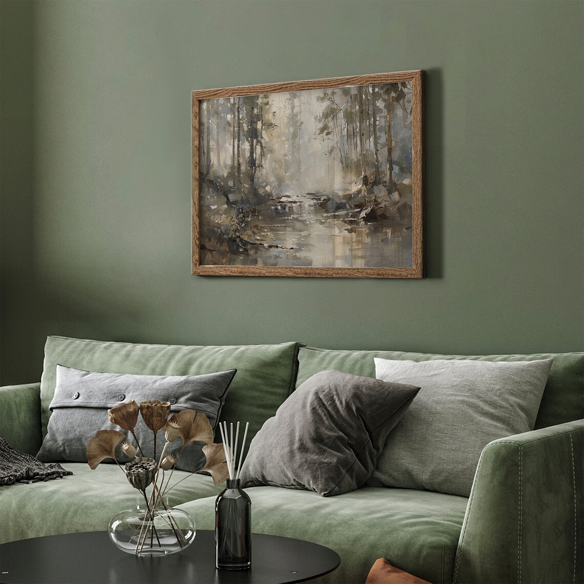 Misty Forest Stream Vintage Woodland Creek Neutral Tonal Art Poster - Image 3
