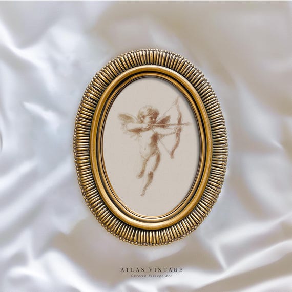 Vintage Valentines Day Print Moody Cupid Sketch Wall Art Neutral Gold Cherub Romantic Decor Muted Rustic Love Prints