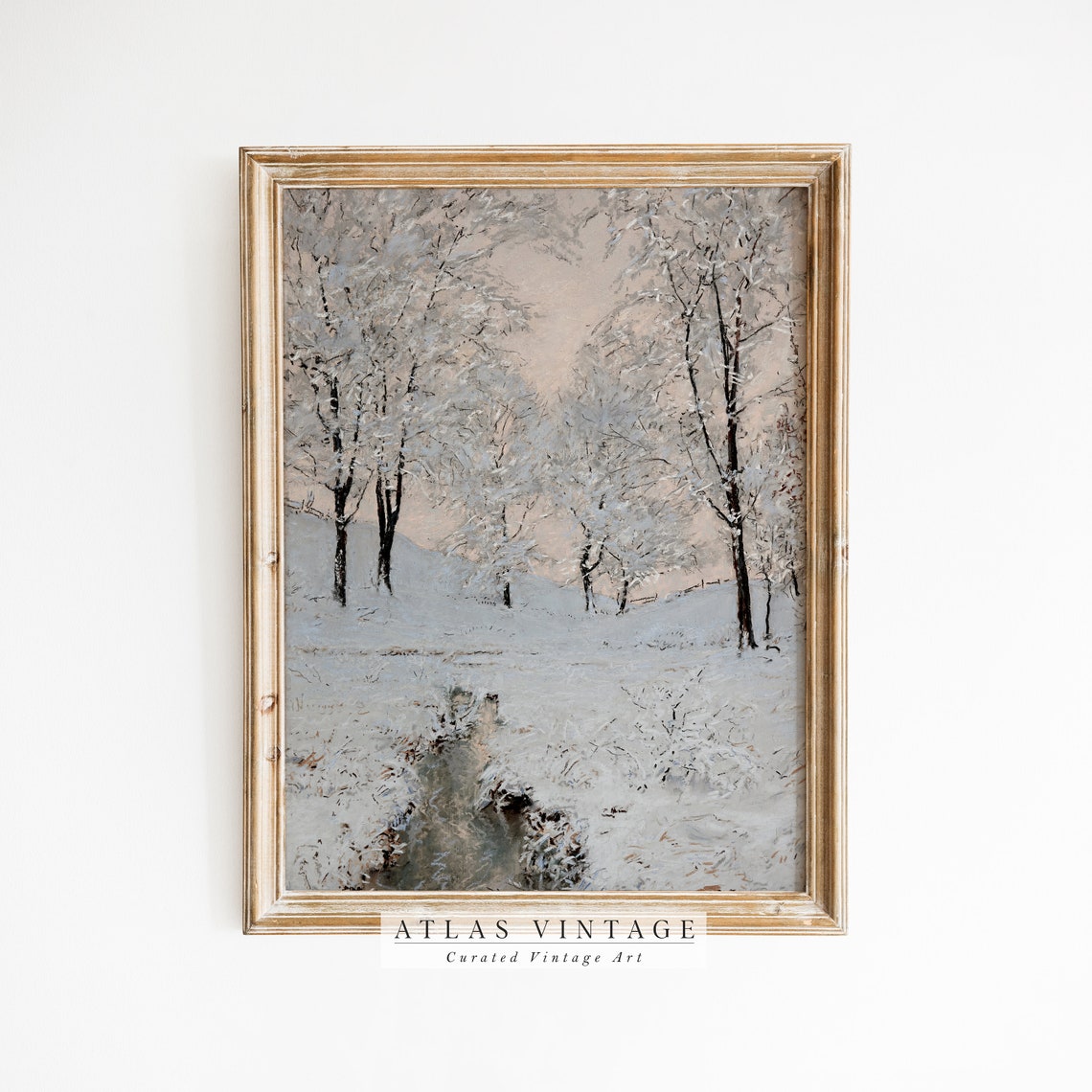 Vintage Snowy Forest Winter Landscape With Frosted Trees Stream Poster