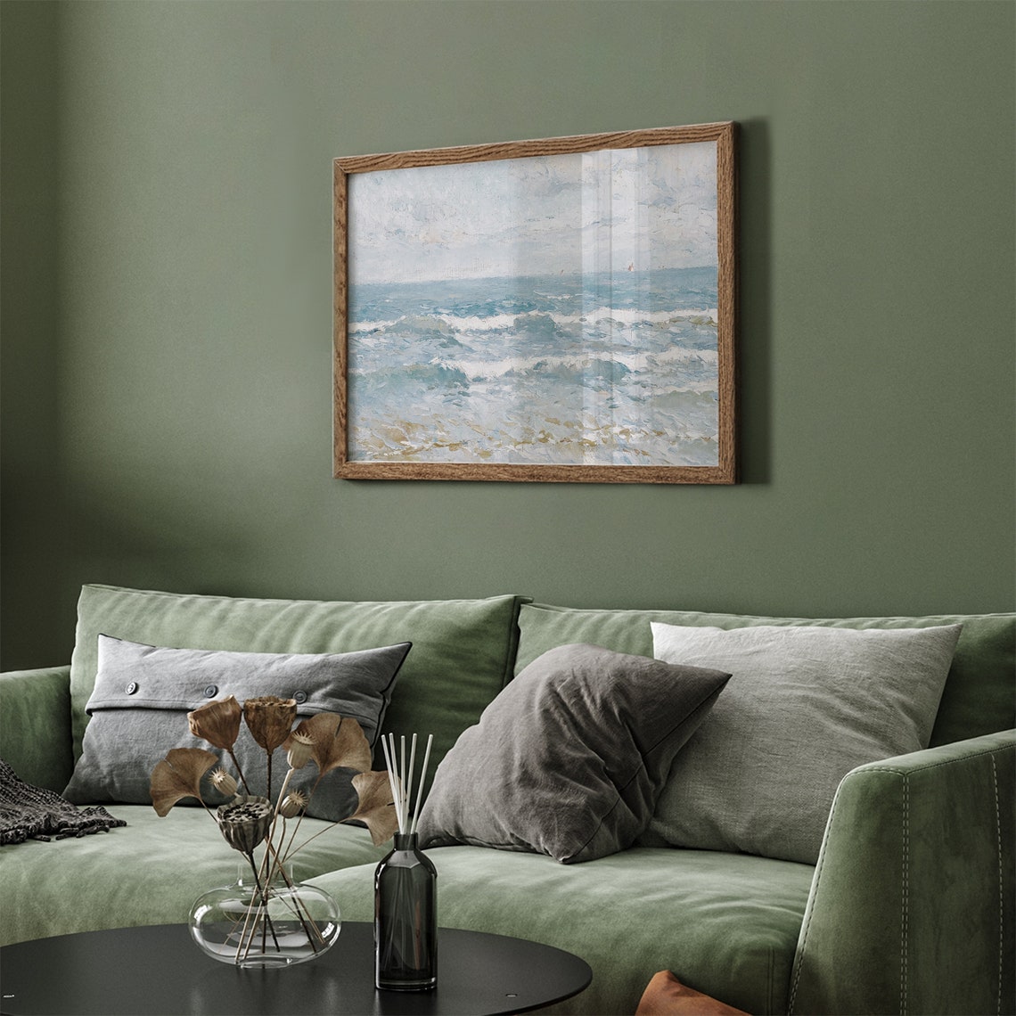 Soft Blue Ocean Waves Under a Cloudy Sky Vintage Seascape Poster - Image 6