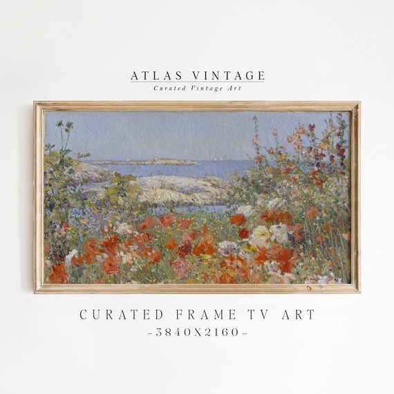 Impressionist Coastal Flower Field Poster Red Poppies Ocean View
