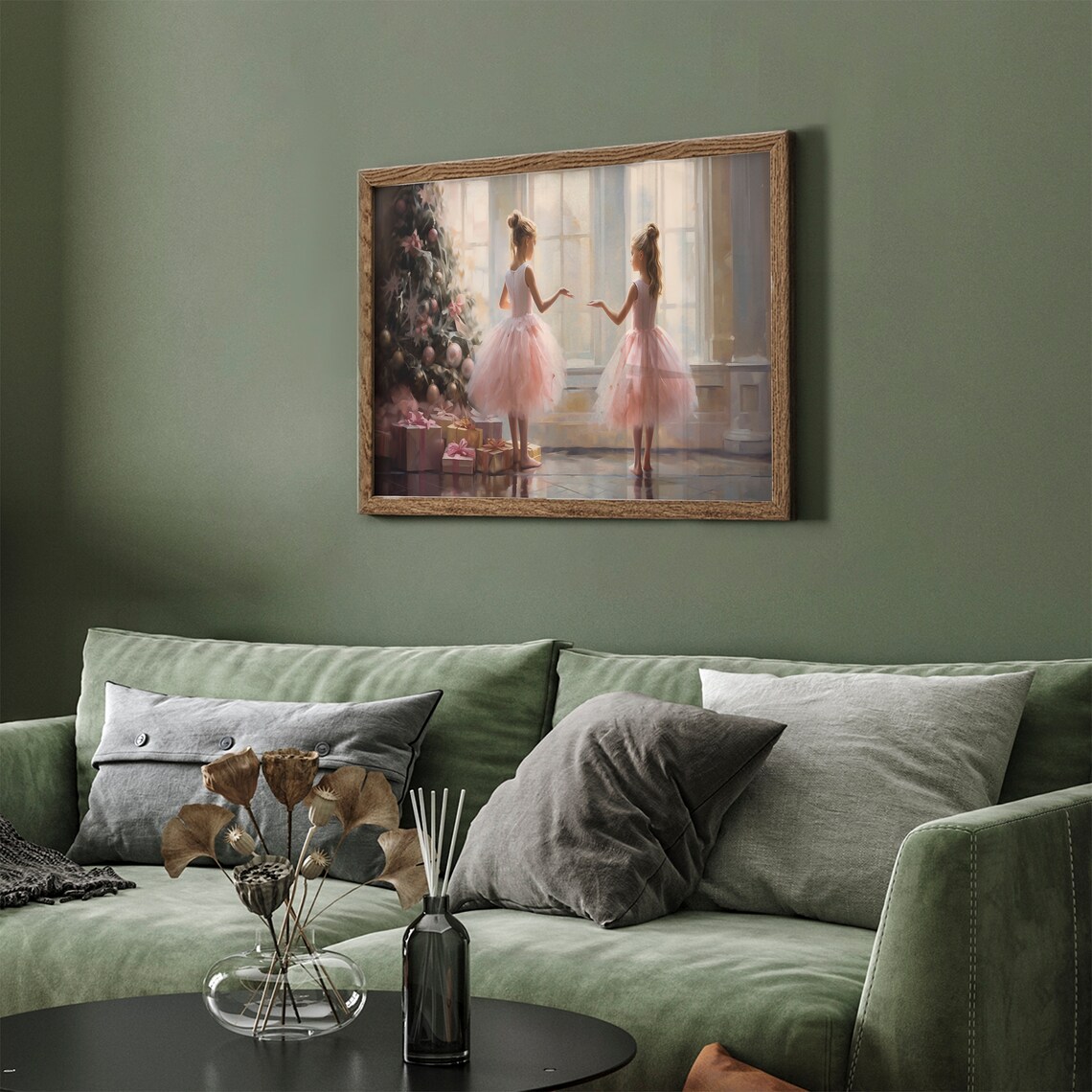 Ballerina Girls by Christmas Tree Pink Tutu Holiday Painting Poster - Image 4