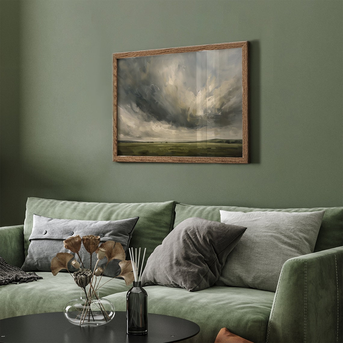 Stormy Sky Over Green Field Moody Vintage Spring Landscape Poster - Image 2