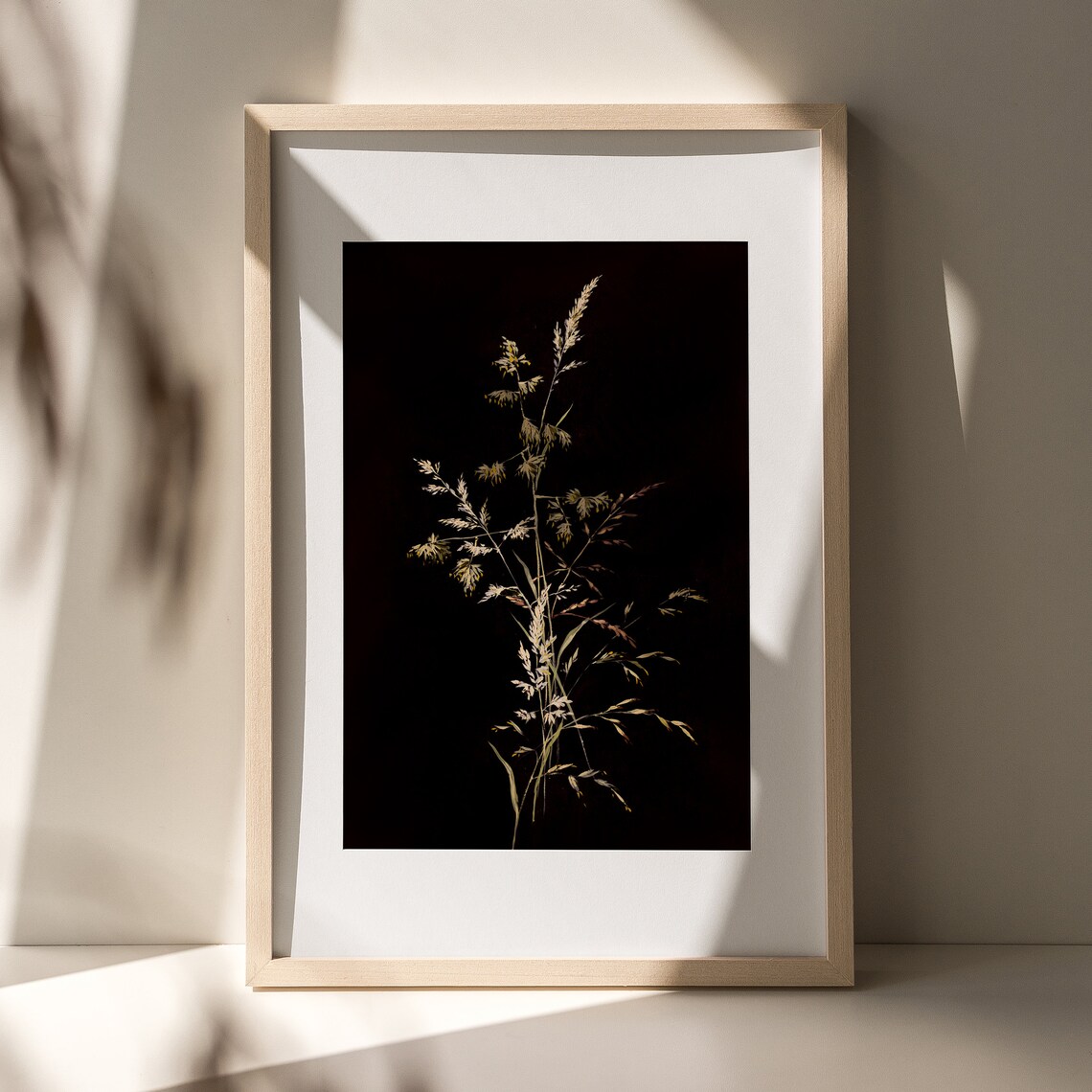 Golden Wild Grasses Dark Botanical Moody Floral Antique Print - Image 3