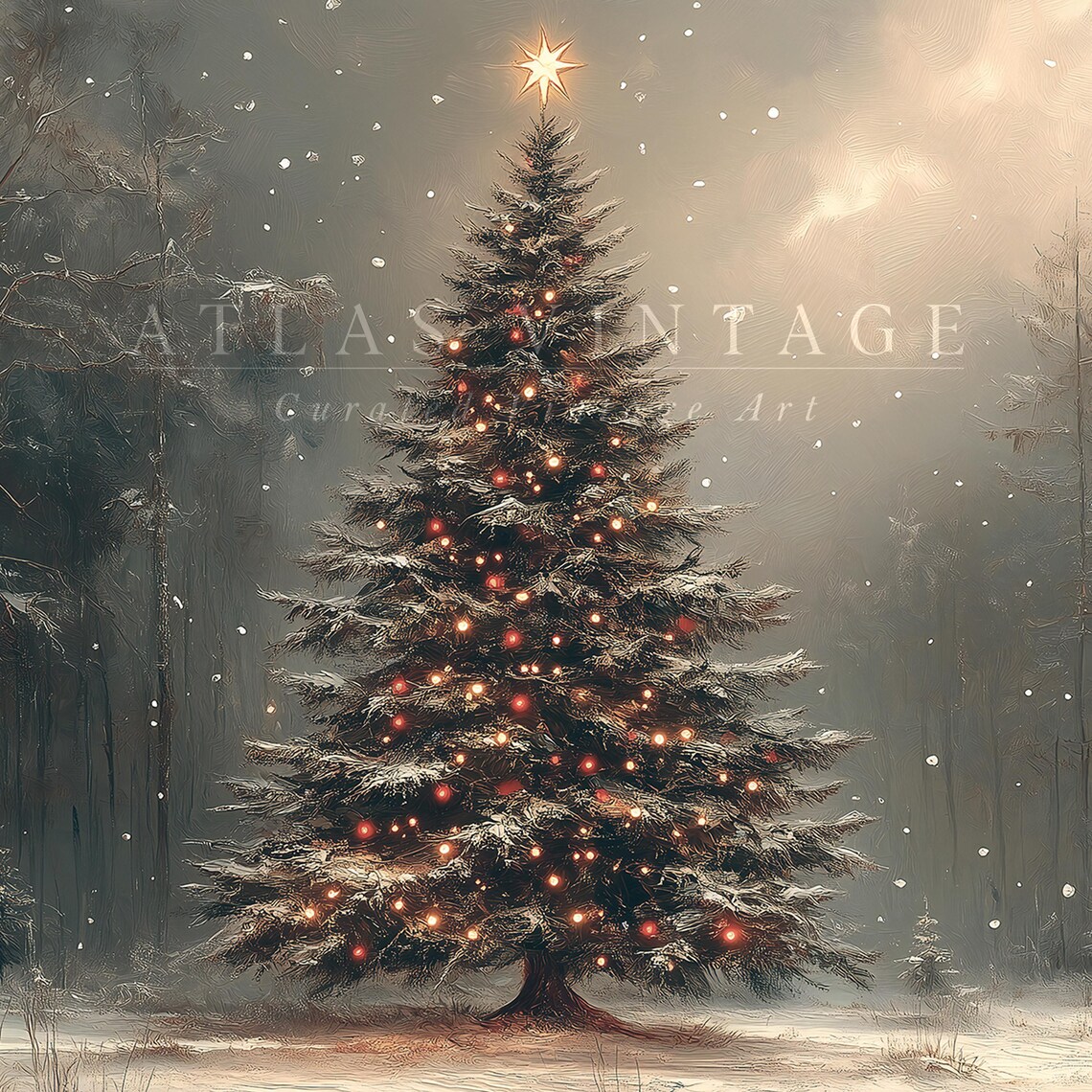 Lit Christmas Tree Glowing in a Snowy Winter Forest Holiday Poster - Image 7