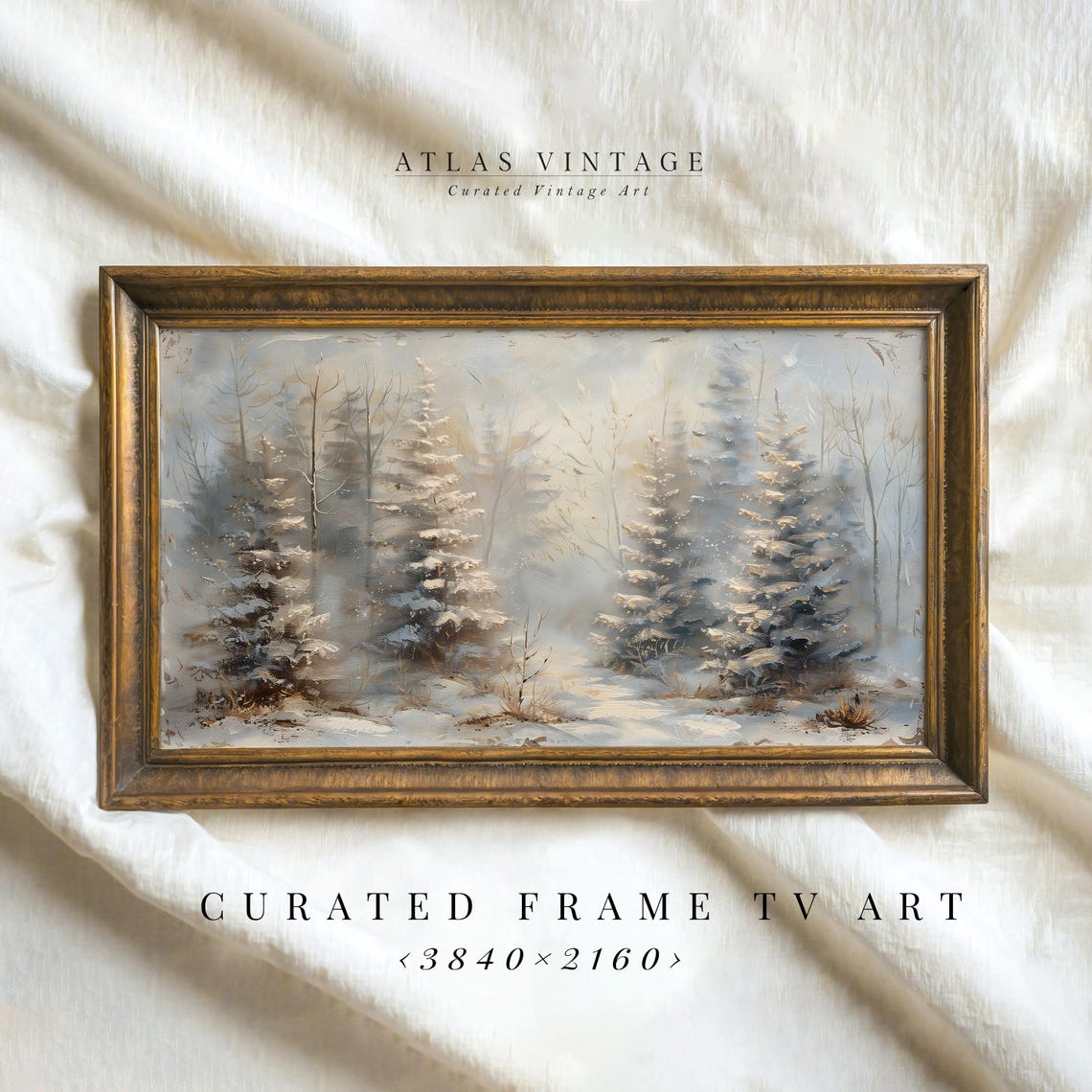 Snowy Pines in Soft Winter Light Vintage Forest Frame TV Art Poster