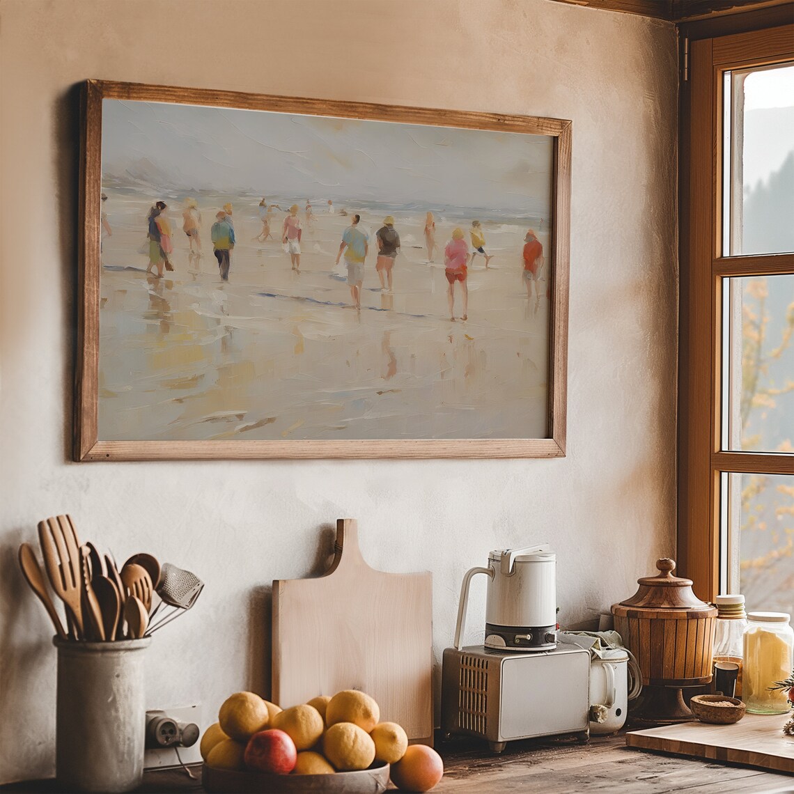 Impressionist Beach People Wading Shoreline Coastal Painting Vintage Wall Art - Image 6
