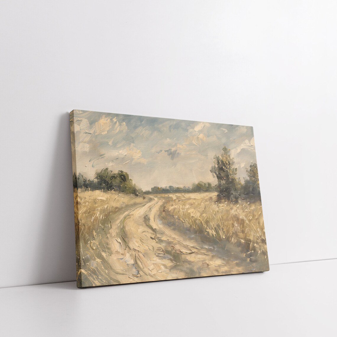 Winding Dirt Road Golden Wheat Field Dramatic Clouds Vintage Landscape Poster - Image 6