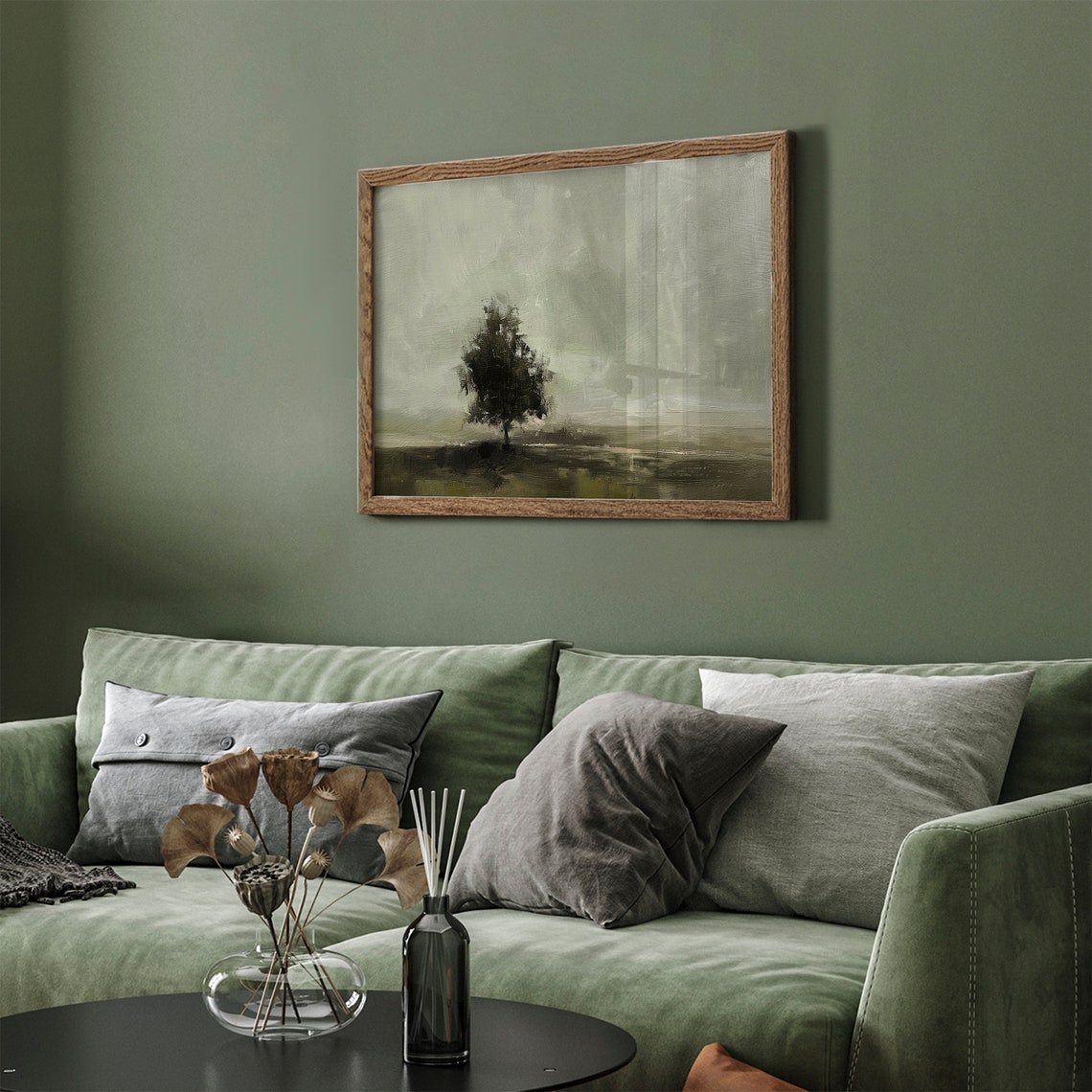 Moody Dark Landscape Lone Tree Field Tonal Painting Frame TV Wall Art - Image 8
